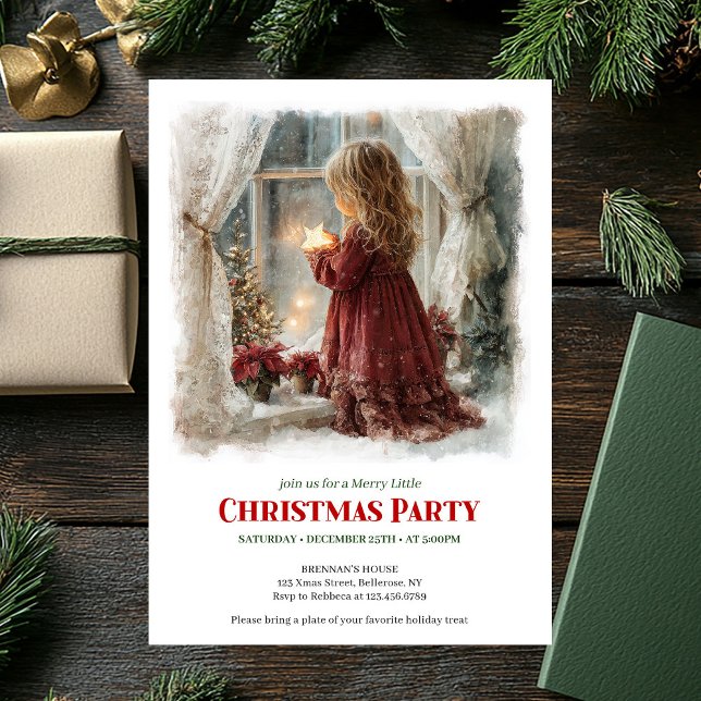 Convite Rustic Victorian Little Girl Awaiting Santa Digita (Rustic Victorian Little Girl Awaiting Santa Printable Invite)
