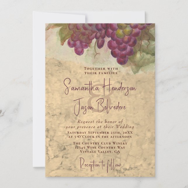 Convite Rustic Vineyard Watercolor Elegant Wedding (Frente)