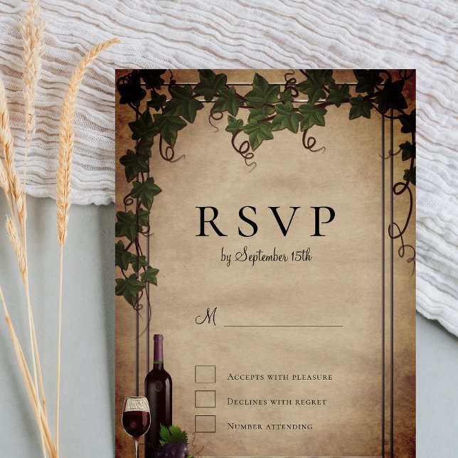 Convite Rustic Vineyard Wedding RSVP (Criador carregado)