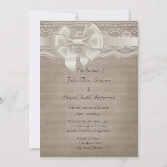 Convite Rustic Vintage Burlap & Lace Weds (Frente)