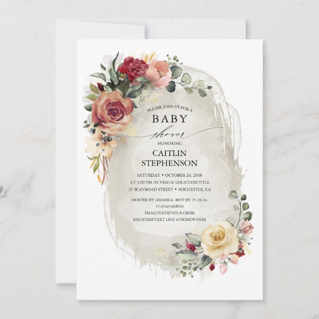 Convite Rustic Vintage Floral Baby Shower Invtions (Frente)