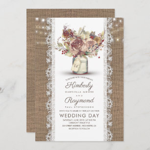 Convite Rustic Vintage Floral Mason Jar   Casamento Burlap