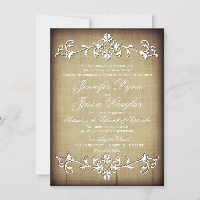 Convite Rustic Vintage Paper Flourish Nuptions (Frente)
