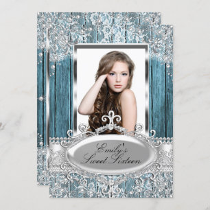 Convite Rustic Vintage pérola lace & wood Photo Sweet 16