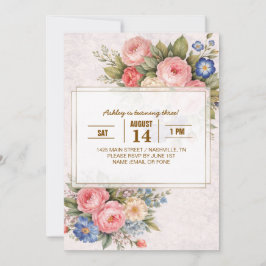 Convite Rustic Vintage Personalized Floral Rose Design    