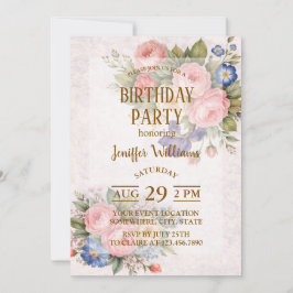Convite Rustic Vintage Personalized Floral Rose Design    