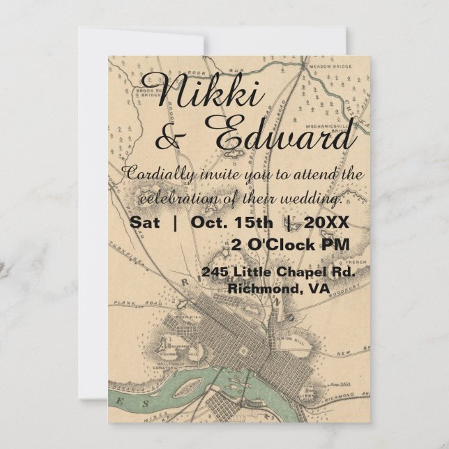 Convite Rustic Vintage Richmond VA Map Invitation (Verso)