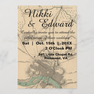 Convite Rustic Vintage Richmond VA Map Invitation
