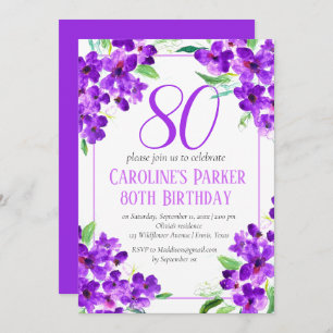 Convite Rustic Violet 80 Birthday Purple Floral