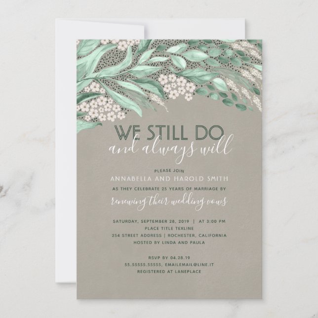 Convite Rustic Vow Renewal Casamento Aniversário Greenery (Frente)