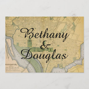 Convite Rustic Washington DC para Casamento de Map