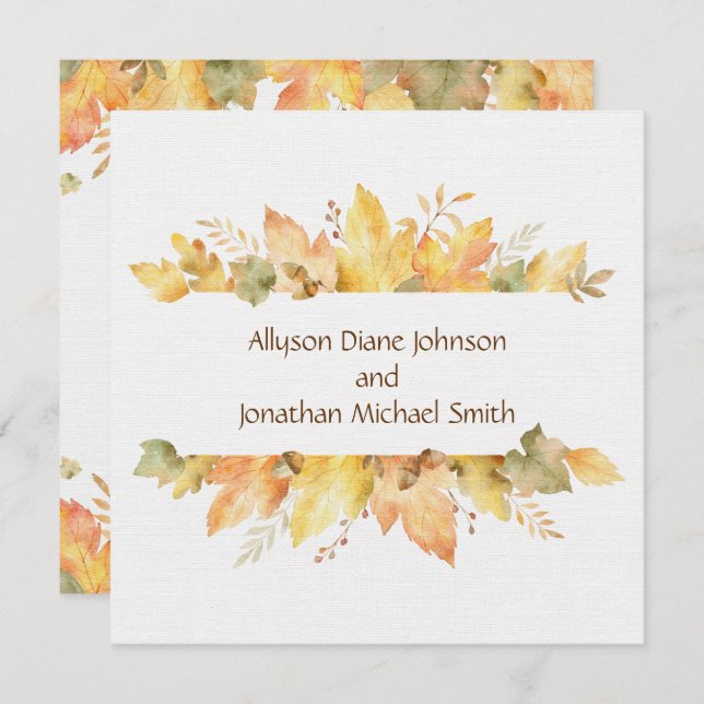 Convite Rustic Watercolor Autumn Deixa Square | (Frente/Verso)