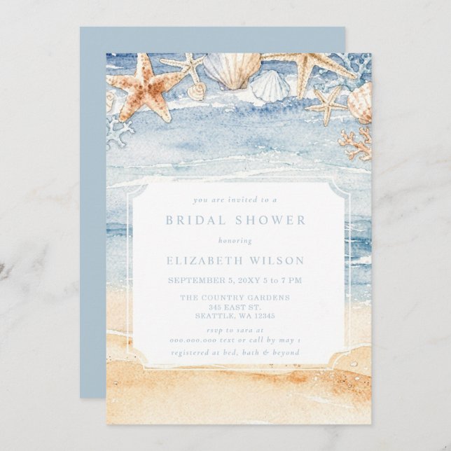 Convite Rustic Watercolor Beach Bridal Shower (Frente/Verso)