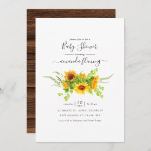 Convite Rustic Watercolor Bohemian Sunflower Chá de fralda