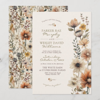 Convite Rustic Watercolor Fall Floral Ivory Autumn Wedding