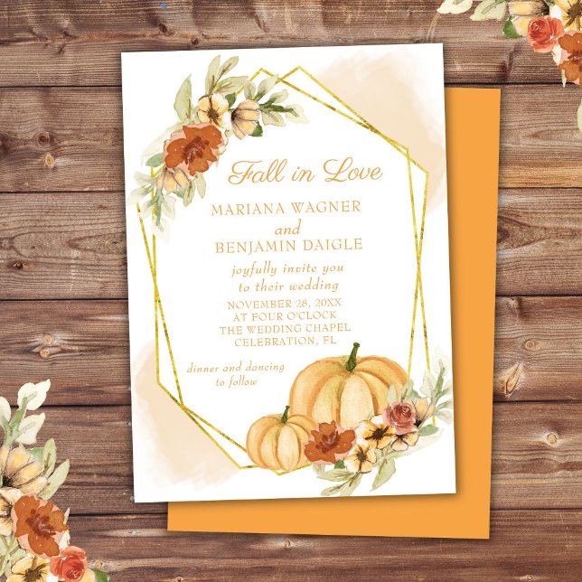 Convite Rustic Watercolor Fall in Love Pumpkin Weds (Criador carregado)