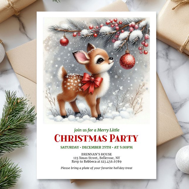 Convite Rustic watercolor fawn snowy forest serene scene  (Rustic watercolor fawn snowy forest serene scene Christmas invite

)