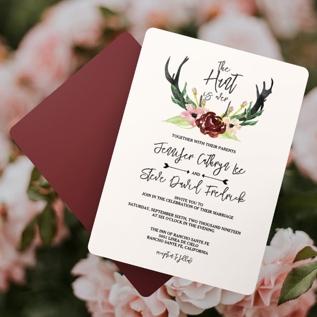 Convite Rustic Watercolor Floral Boho Hunt está sobre o ca (Criador carregado)