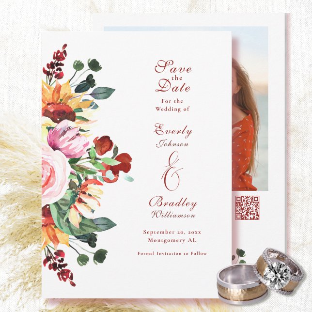 Convite Rustic Watercolor Floral Save the Date Wedding  (Criador carregado)