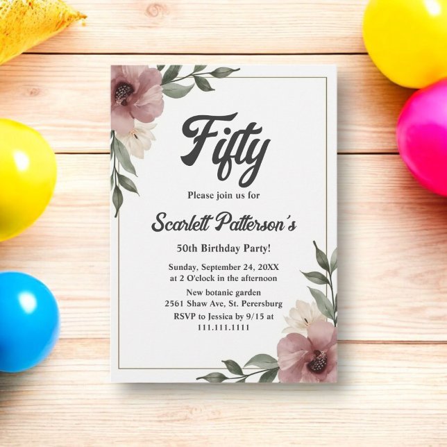 Convite Rustic Watercolor Floral Summer 50th Birthday (Criador carregado)