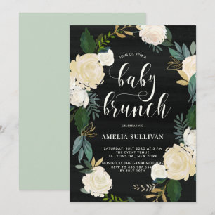Convite Rustic Watercolor Flowers Chás de fraldas Brunch