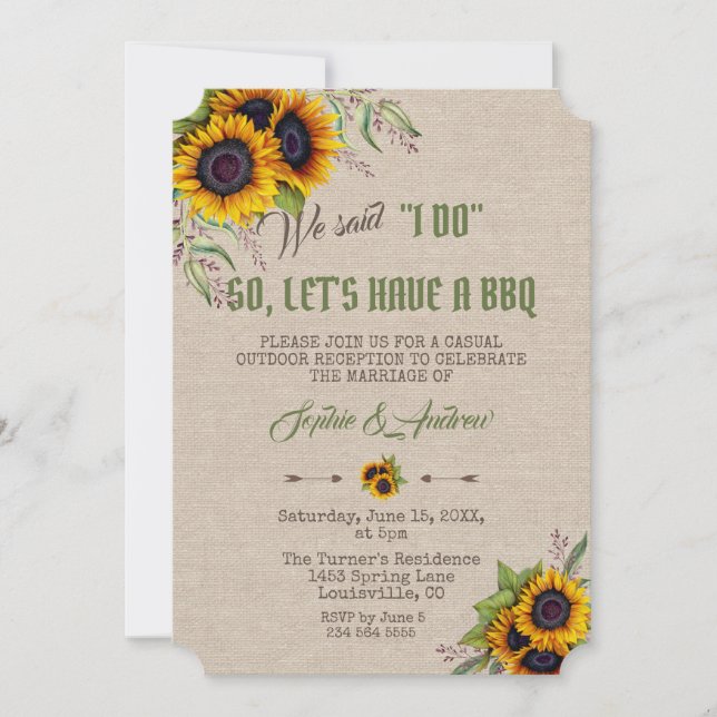 Convite Rustic Watercolor Girassol Girassóis Linen Canvas  (Frente)