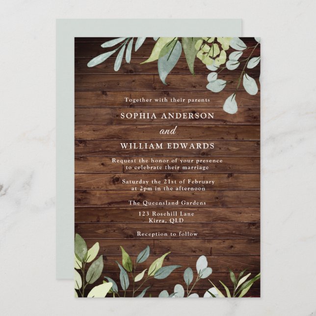 Convite Rustic Watercolor Green Deixa Casamento Moderno (Frente/Verso)