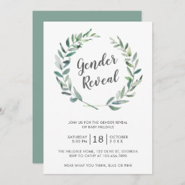 Convite Rustic Watercolor Greenery Wreath Gender Reveal
