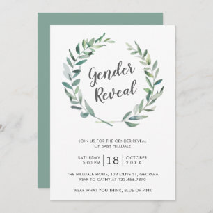 Convite Rustic Watercolor Greenery Wreath Gender Reveal