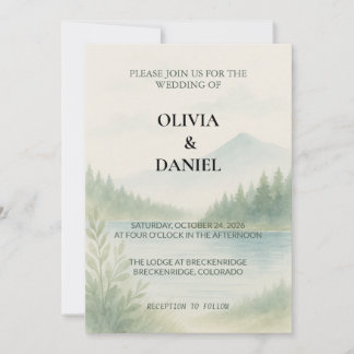 Convite Rustic Watercolor Mountain Forest Pine Wedding