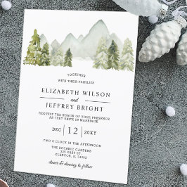 Convite Rustic Watercolor Mounts Pine Casamento no inverno