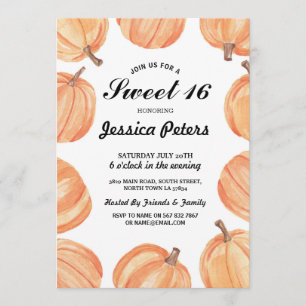 Convite Rustic Watercolor Pumpkin Sweet 16 Party Aniversár