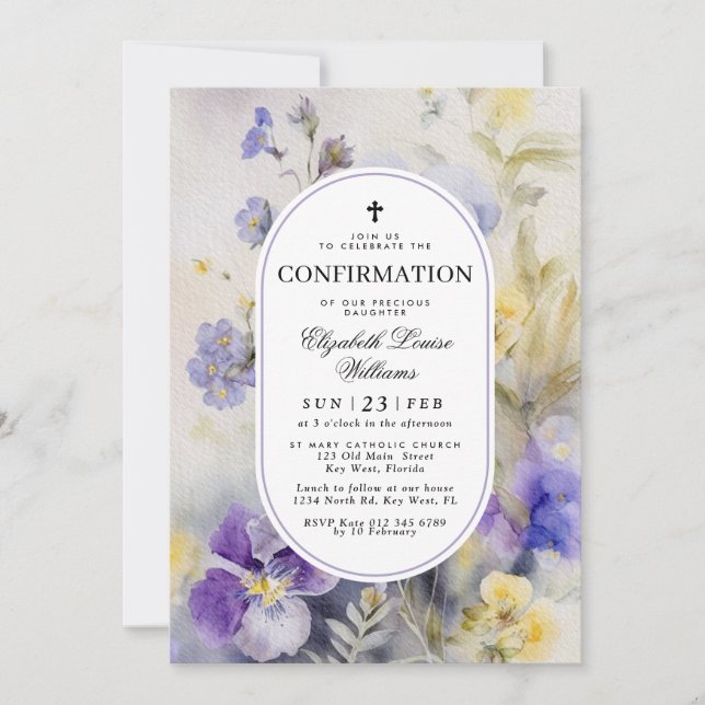 Convite Rustic Watercolor Purple & Yellow Confirmation (Frente)