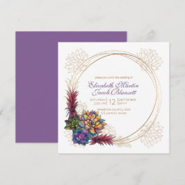 Convite Rustic Watercolor Succulent, Casamento de lavandas