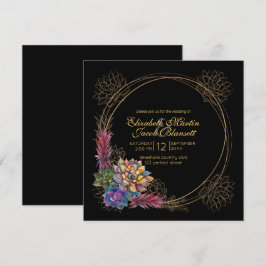 Convite Rustic Watercolor Succulent, Casamento Negro