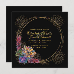 Convite Rustic Watercolor Succulent, Casamento Negro