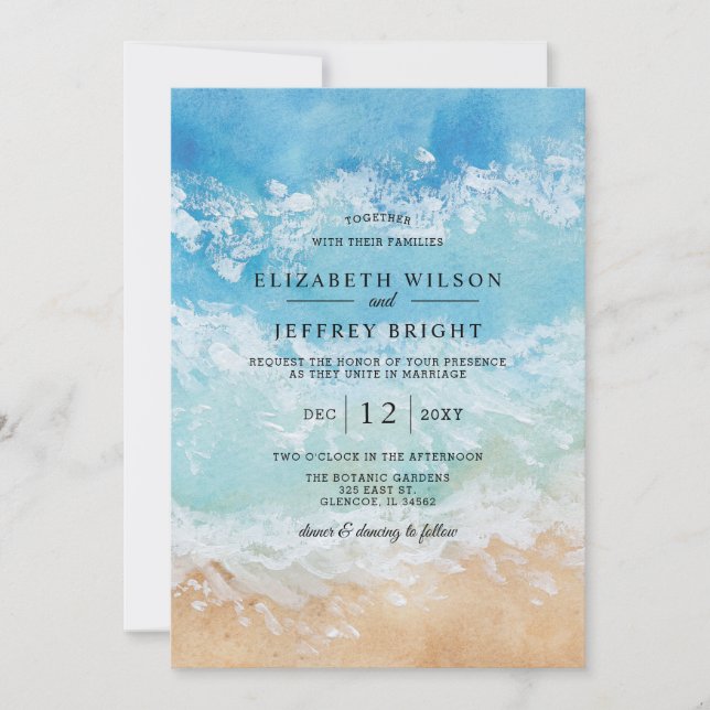 Convite Rustic Watercolor Summer Sea Beach Weding (Frente)
