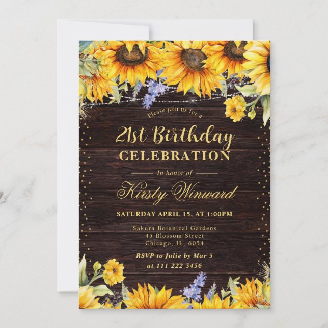 Convite Rustic Watercolor Sunflower Aniversário (Frente)