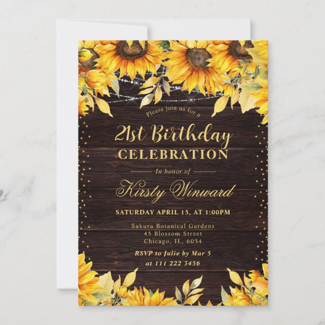 Convite Rustic Watercolor Sunflower Aniversário (Frente)