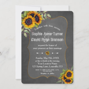 Convite Rustic Watercolor Sunflower Chalkboard Casamento