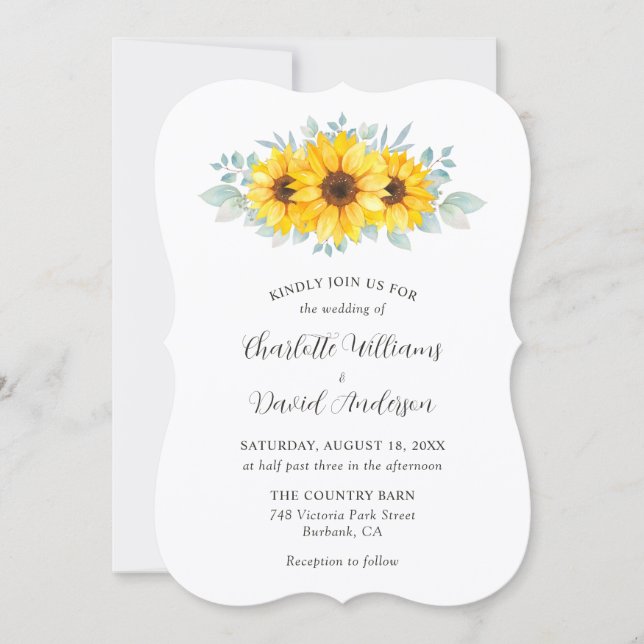 Convite Rustic Watercolor Sunflower Greenery Wedding (Frente)