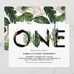 Convite Rustic Watercolor Tropical Folhas Primeiro Anivers