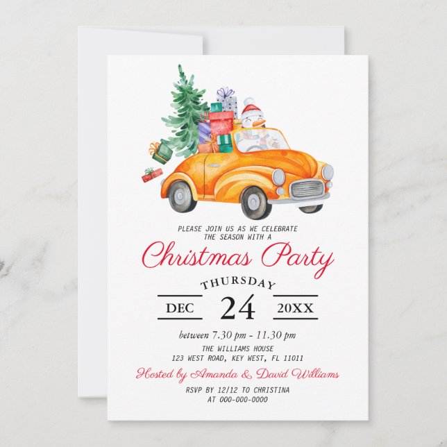 Convite Rustic Watercolor Truck Christmas Party Invitation (Frente)