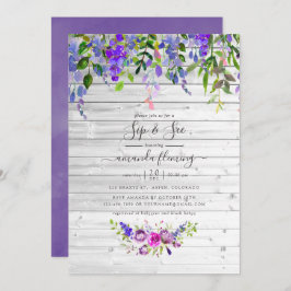 Convite Rustic Watercolor Violet Floral Sip and See