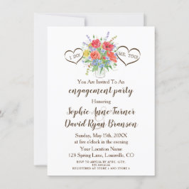 Convite Rustic Watercolor Wild Flowers Heart Noivado
