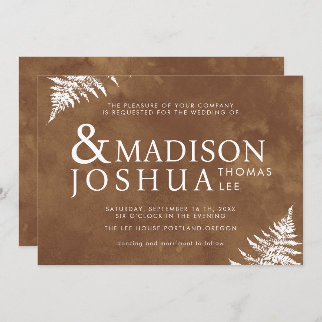 Convite Rustic Watercolor Wild Greenery Fern Wedding (Frente/Verso)