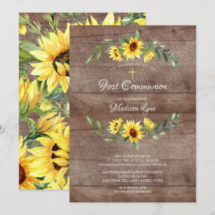 Convite Rustic Watercolor Yellow Sunflower First Communanc