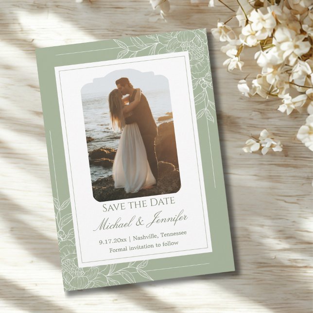 Convite Rustic Wedding Sage Green and White Modern (Criador carregado)