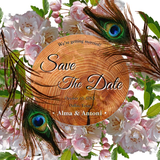 Convite Rustic Wedding Salvar data design de madeira natur (Criador carregado)