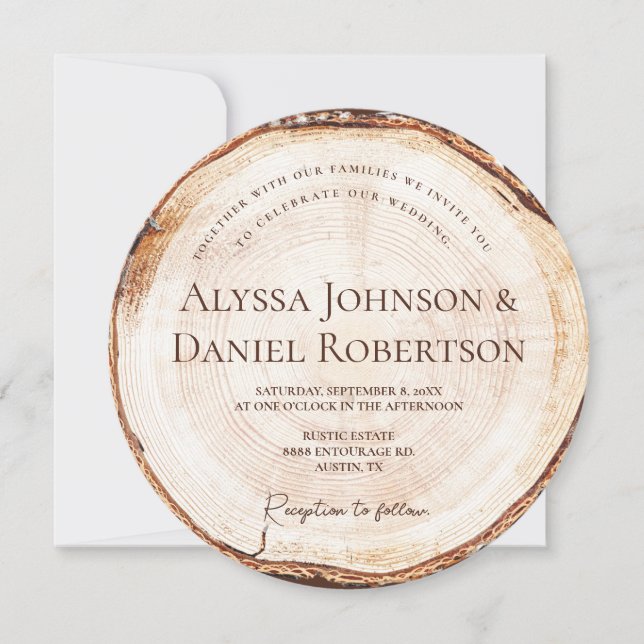 Convite Rustic Wedding Wood Cut WIth Código QR website (Frente)